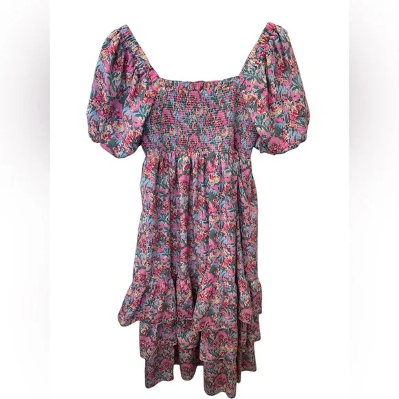 English Factory Pink Floral Smocked Tiered Ruffle Maxi Dress Size S EUC - Picture 6 of 12